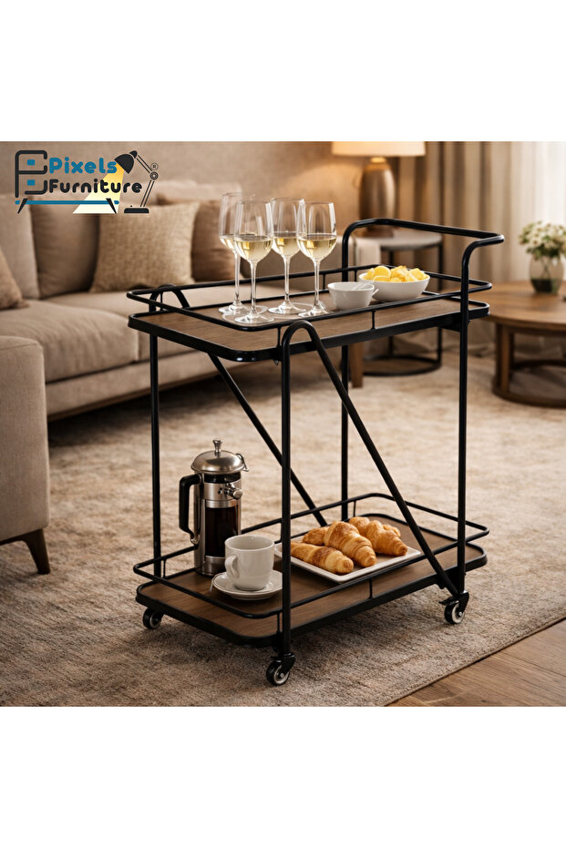 Pixel Furniture Rectangular 2-Tier Mobile Tea and Coffee Serving Trolley