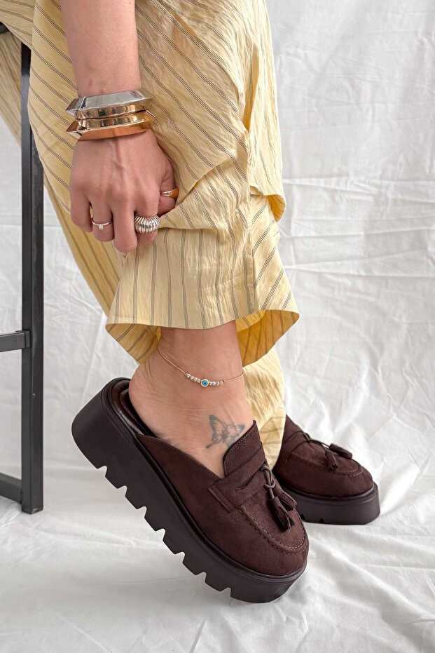 Grassi Bitter Brown Suede High Sole Women's Slippers
