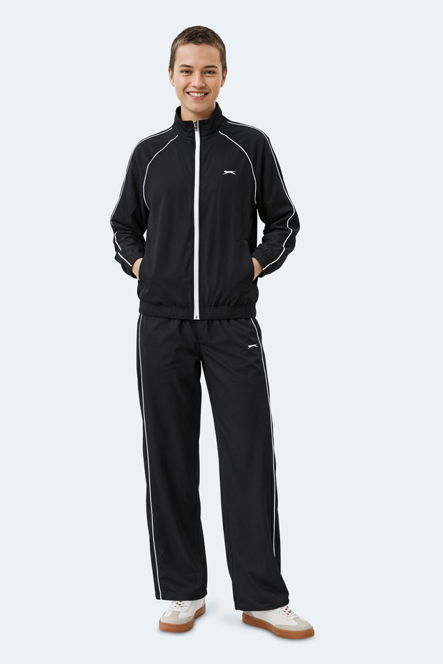 Revel Women's High Neck Zippered Black Tracksuit Set