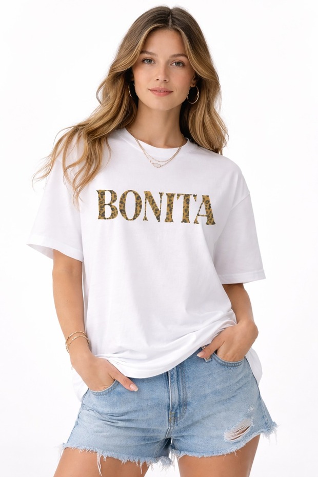 Women's Oversize 100% Cotton Basic T-Shirt Comfortable Fit Bonita Printed T-Shirt