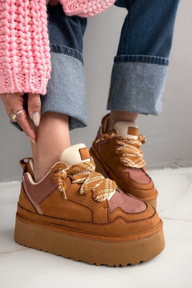 Jenga Tan Suede Lace-Up Women's Sneakers