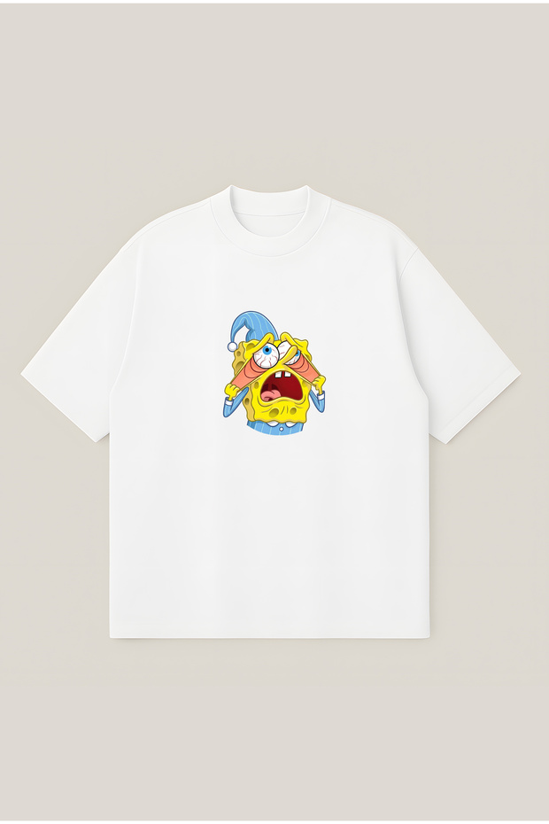 Sleepy Spongebob Oversize Boxy Cut Unisex 100% Cotton Printed Tshirt |   Streetwear