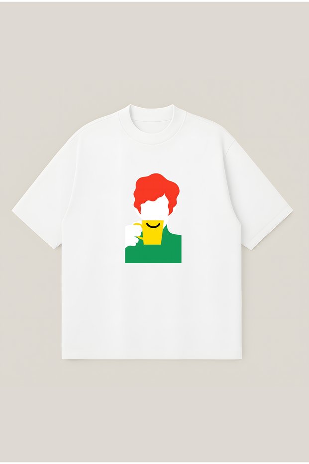 Coffee Lover Portrait Oversize Boxy Cut Unisex 100% Cotton Printed Tshirt | Streetwear