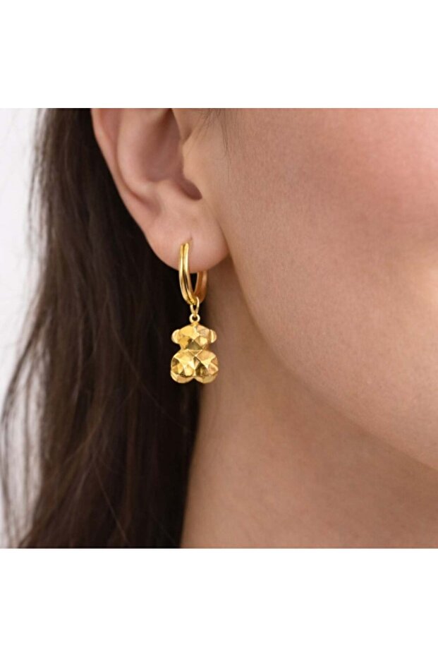 Teddy Bear Geometric Gold Steel Hoop Earrings – Teddy Earrings