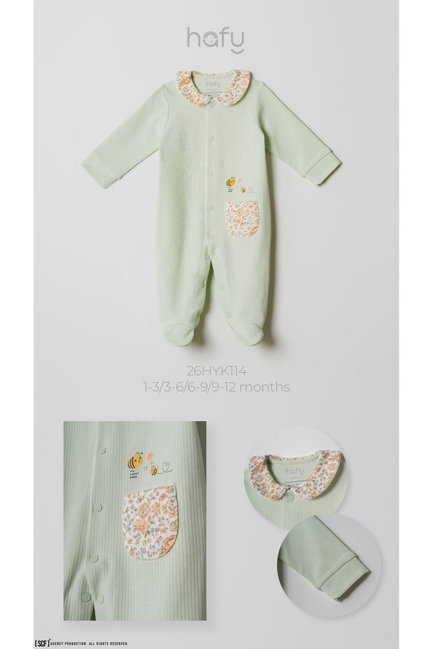 Baby Girl Jumpsuit with Floral Collar, Booties, and Bee Embroidery