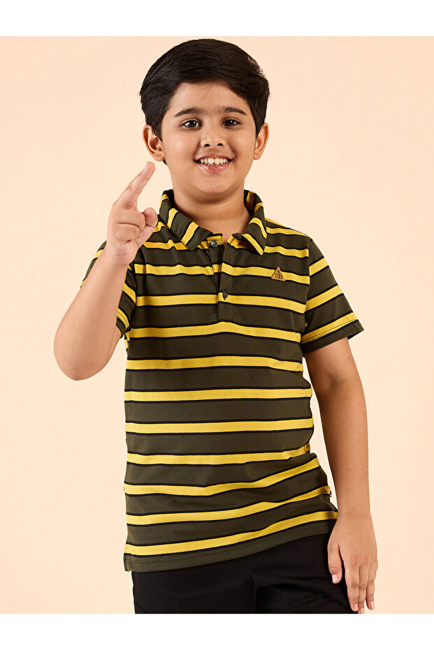 Boys Striped Cotton Polo T-Shirt