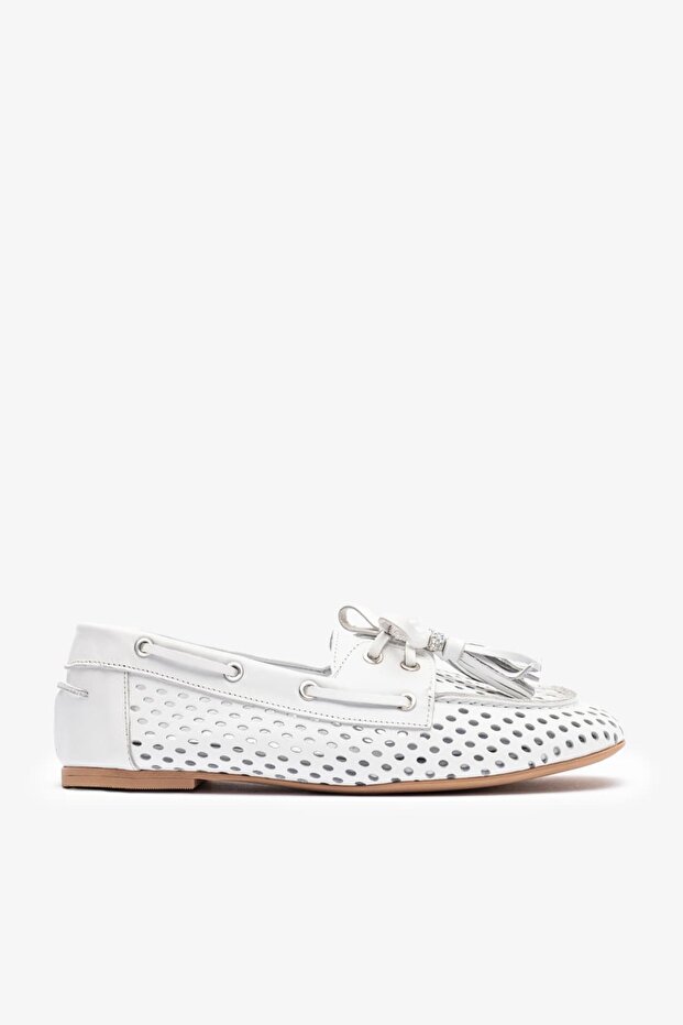 Rocco White Leather Women's Perforated Ballerinas