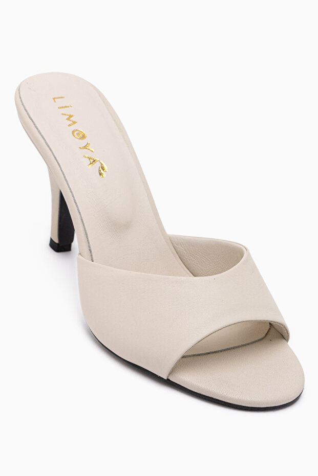 Marcia Genuine Leather Beige Heeled Women's Slippers