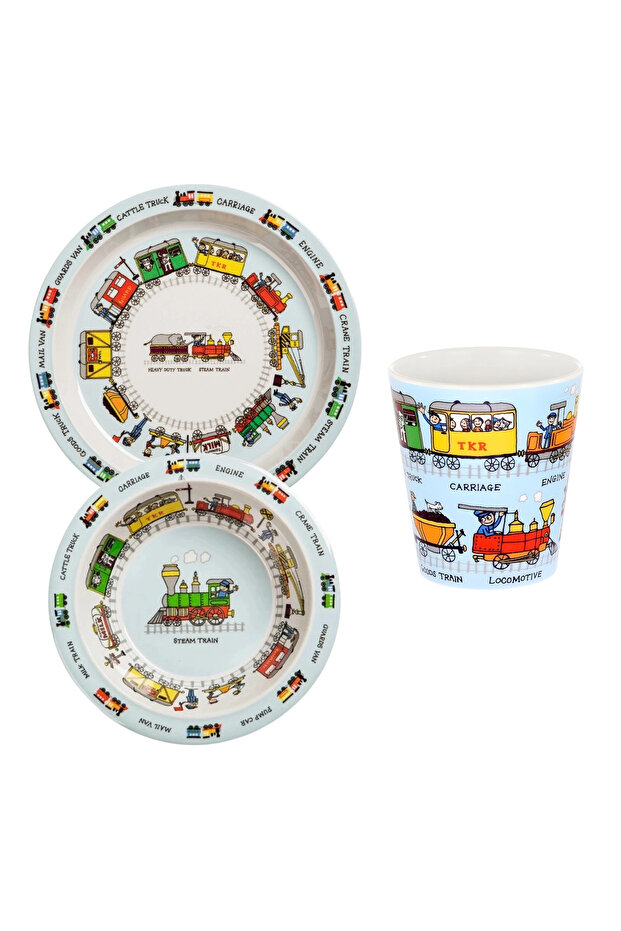 Melamine Food Plate - Food Bowl - Practice Cup Set // Trains