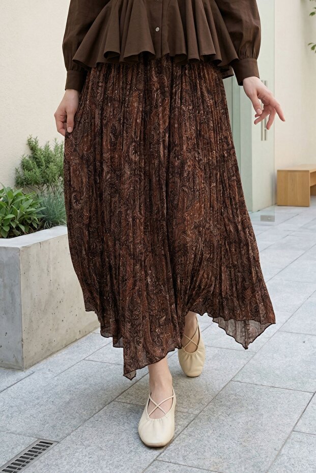 Ethnic Patterned Brown Skirt - 5