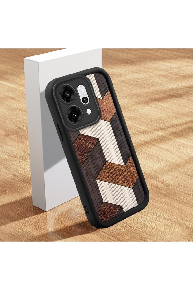 Oppo Reno14 Pro Compatible, Stylish Wood-Patterned Silicone Phone Case