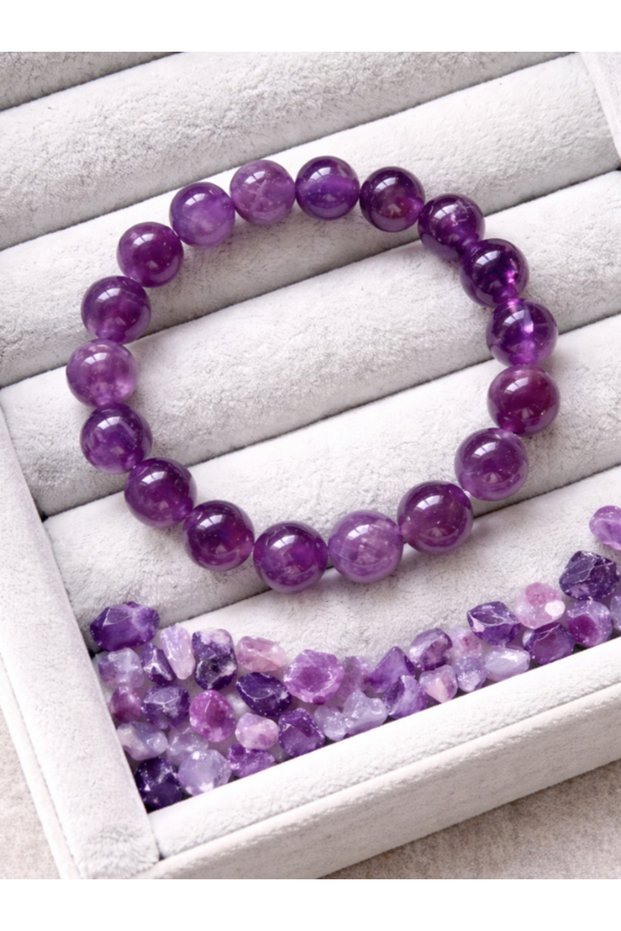 10 mm Natural Stone Amethyst Bracelet | Purple Quartz Energy Bracelet