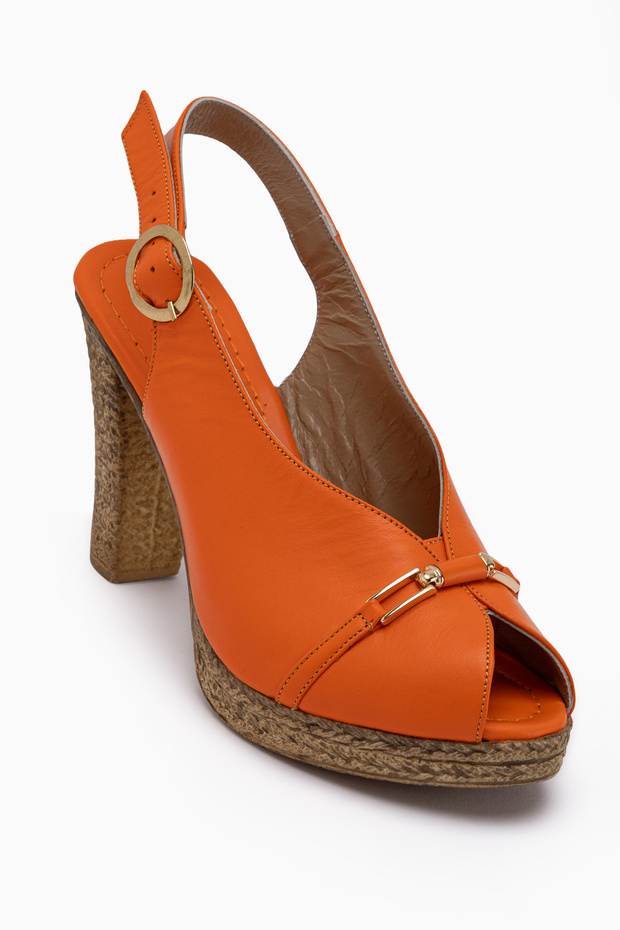 Bernis Genuine Leather Orange Buckle Platform Heeled Women's Shoes