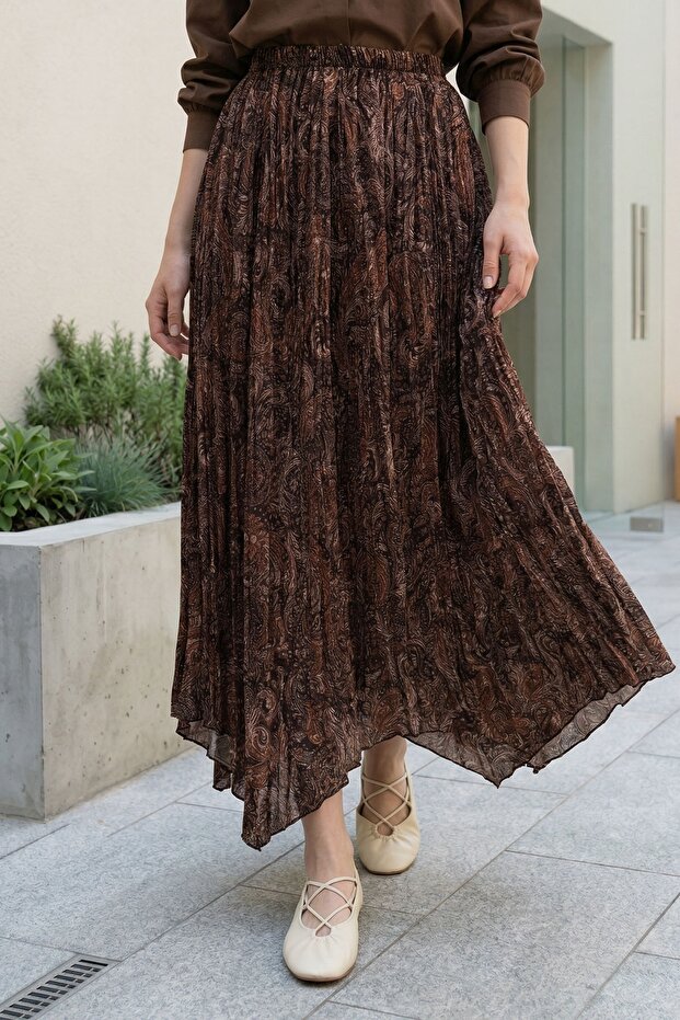 Ethnic Patterned Brown Skirt - 4