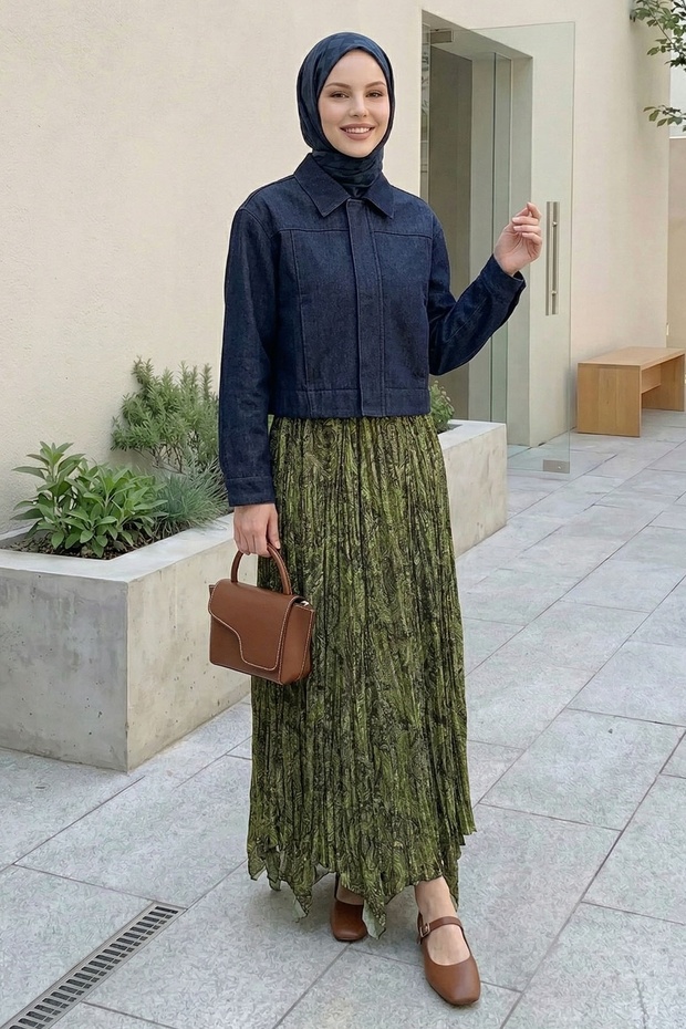 Ethnic Patterned Kraş Green Skirt