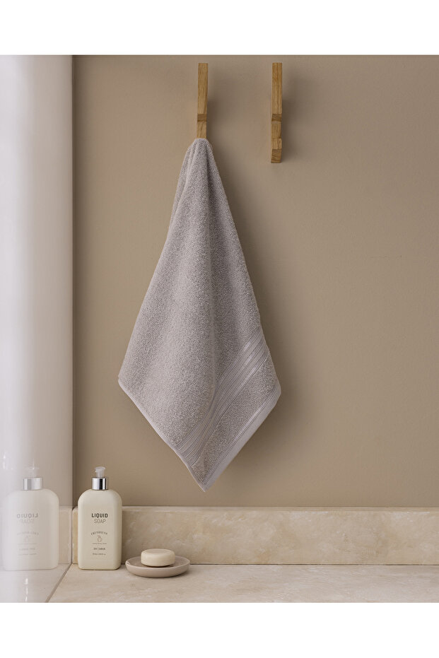 Marnot Border 100% Cotton Flocked Face Towel - Light Gray - 50X80 cm