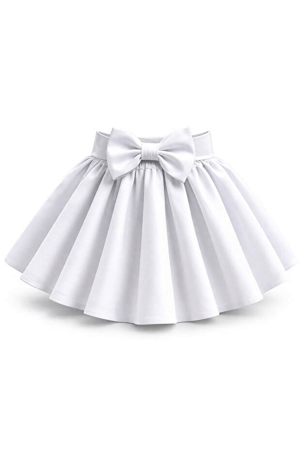 Girl's White Bowknot Diver Skirt 5-13 Years Old High Waist Stylish Design