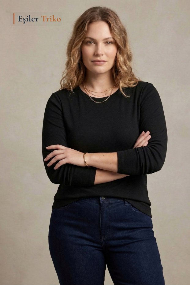 Women's Young Black Long Sleeve Crew Neck Viscose Bodysuit