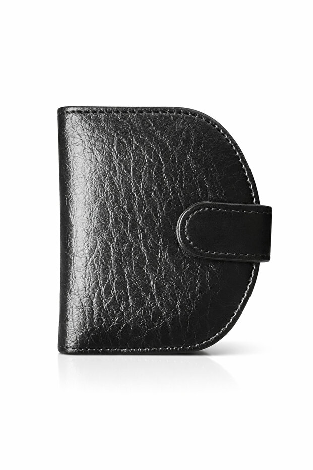 Women's Black Zippered Mini Wallet with Card Holder and Coin Compartment, Stylish Design
