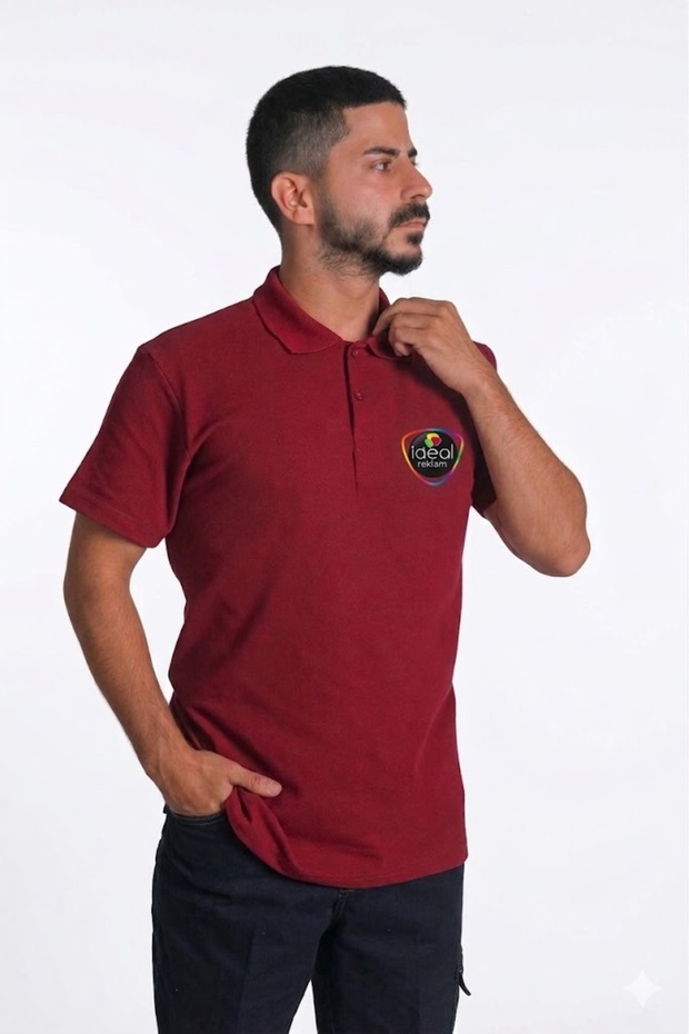 Company-Specific Printed Open-End Polo Collar T-Shirt Claret Red