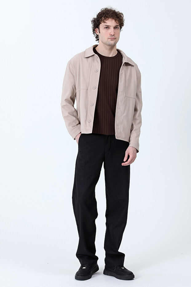 Men's Buttoned Double Pocket Boxy Fit Slim Jacket Stone - 26Y 99549