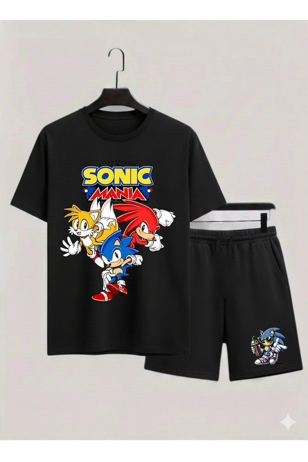 Sonic the Hedgehog Printed 100% Cotton Crewneck Children's T-Shirt-Shorts Two-Piece Set