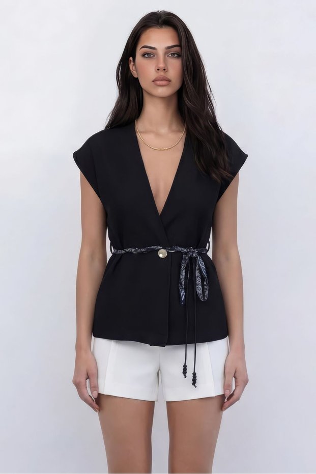 Women's Waist-Tied Gold Buttoned Vest