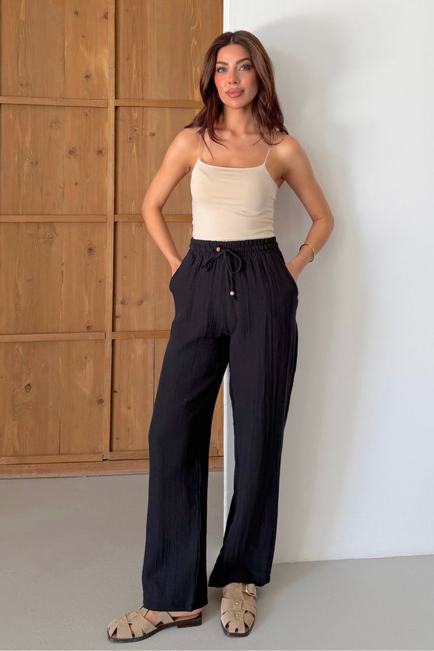 Muslin Linen Wide Leg Palazzo Trousers