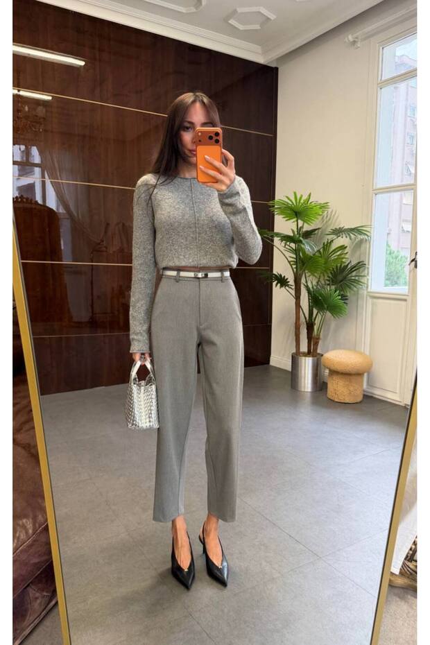 Gray Classic Straight Cut Trousers - 9957