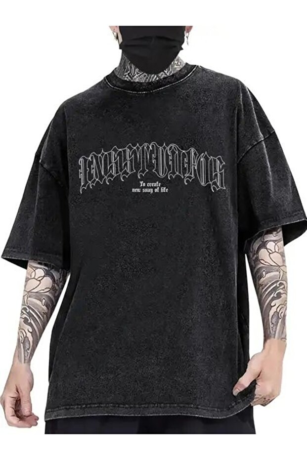 Unisex Men'S/Women's Custom Printed Washed Street Style Oversized Cotton Crew Neck T-Shirt Anthracite