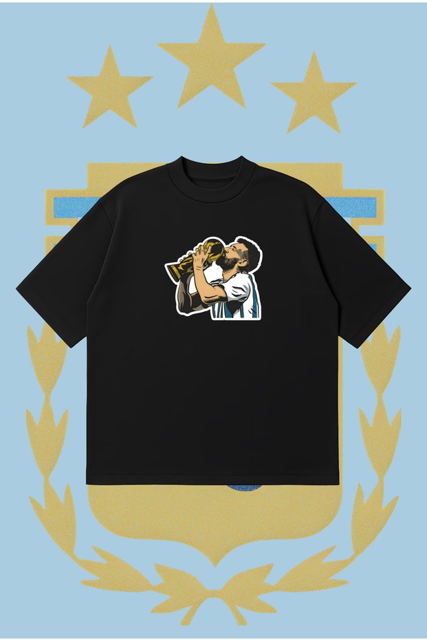 Leo Messi Argentina Cup Oversize Boxy Fit Unisex 100% Cotton Tshirt β Printed T-Shirt | Streetwear