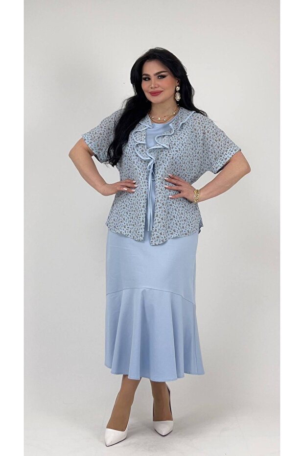 Women's Plus Size Dress Blouse Set Blue