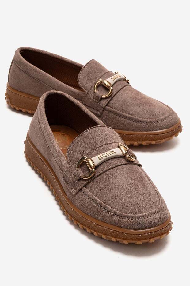 Non-Slip Women's Buckle Loafer Shoes Mink Suede