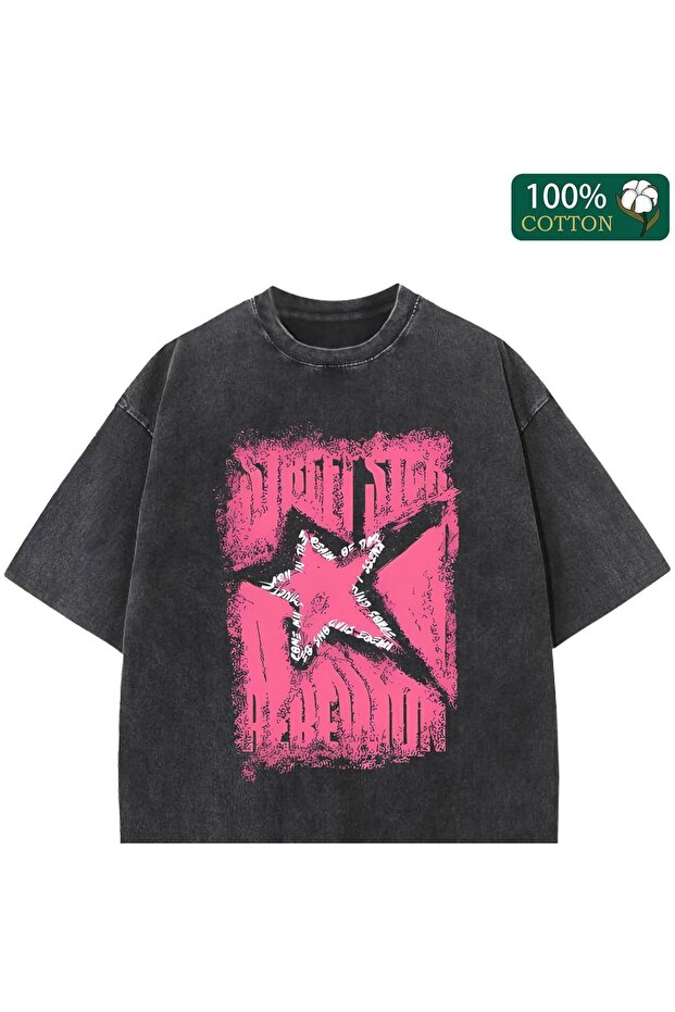 Unisex Men'S/Women's Custom Printed Washed Street Style Oversized Cotton Crew Neck T-Shirt Anthracite