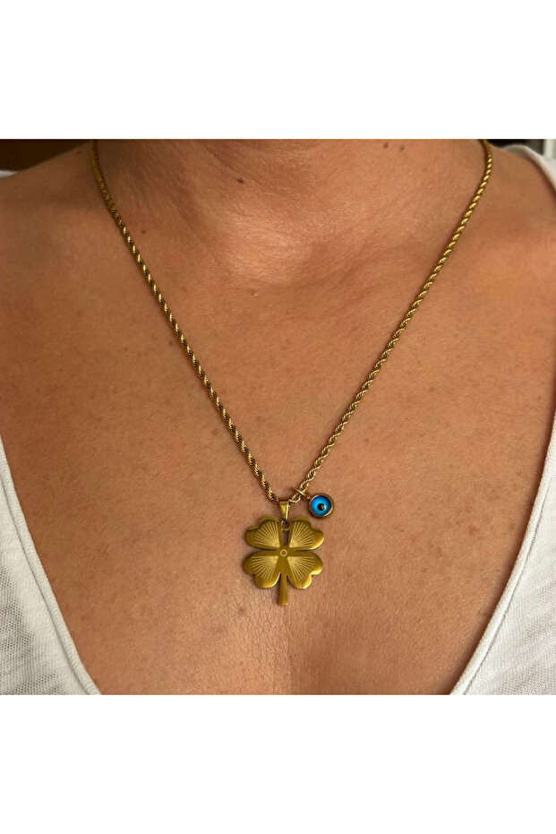 Evil Eye Beaded Clover Necklace