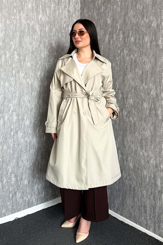 Women's Plus Size Belted Trench Coat 5958