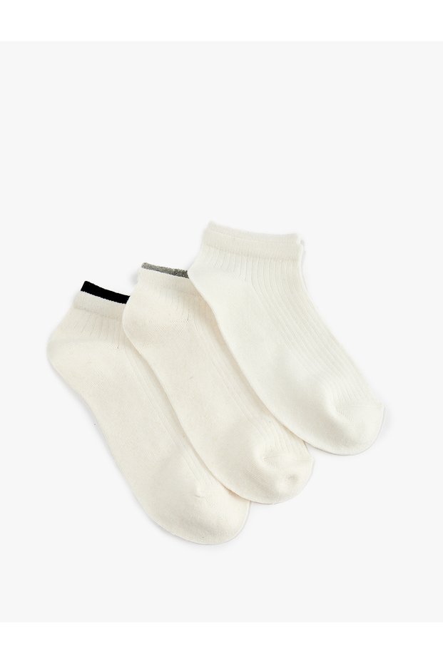 Multi-Colored Stripe Detailed Cotton 3-Piece Booties Socks Set