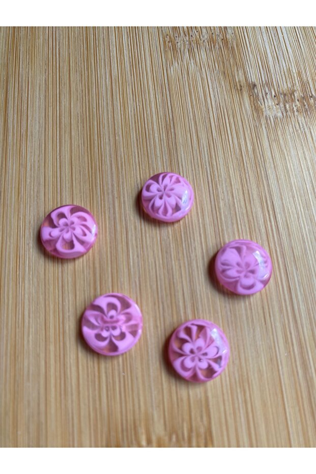 Self-Flower Patterned Bottom Sewn Acrylic Button Pink 5 Pcs