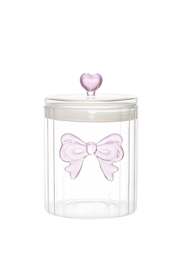 Transparent Glass Jar with Bow Detail 1000 ml – Decorative Storage Container with Lid (11X15 cm)