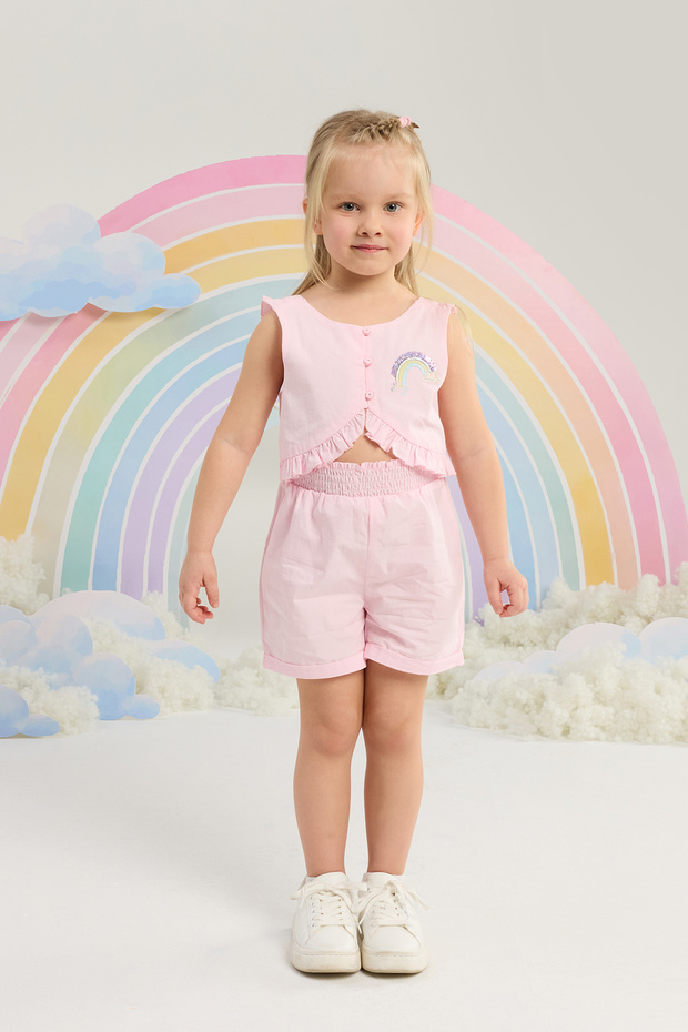 Girl's Rainbow Patterned Shorts Overalls 2 Years-6 Years Pink