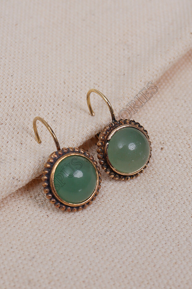 Authentic Earrings with Aventurine Stone in the Center
