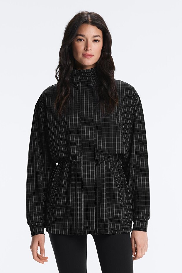 Long checked piqué jacket - 1