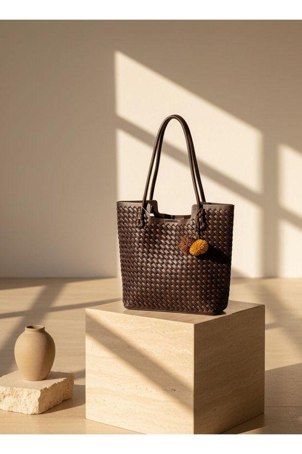 B37115 Shoulder Bag Large Size Knitted Patterned Daily Stylish Bag with Zipper Large Volume