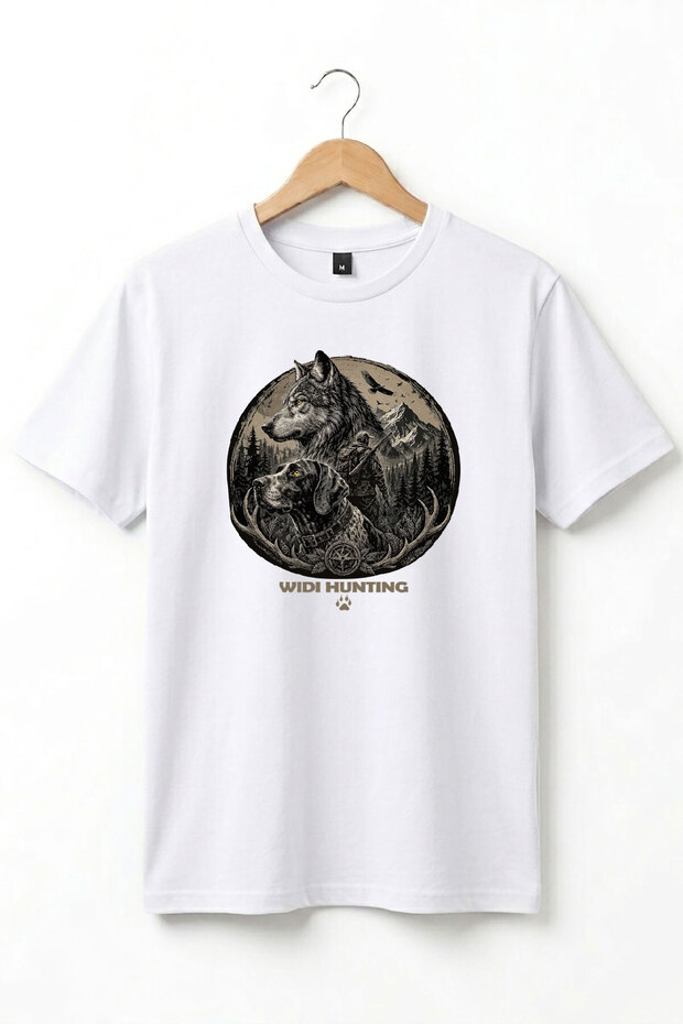 Hunting Wolf and Hunting Dog Themed 100% Cotton Regular Fit T-Shirt