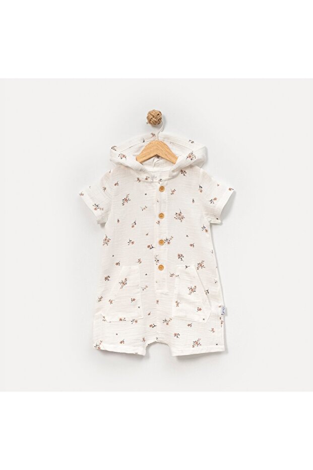 Girls' Flower-Patterned 100% Cotton Muslin Shorts Jumpsuit