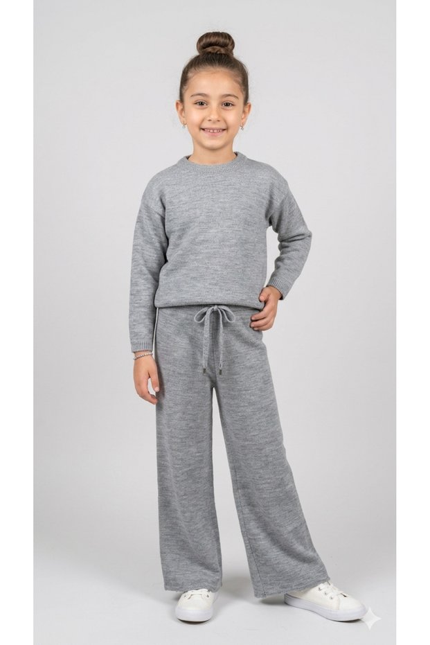 Girl's Knitwear Set, Gray Color, Bottom and Top, 6/14 Years