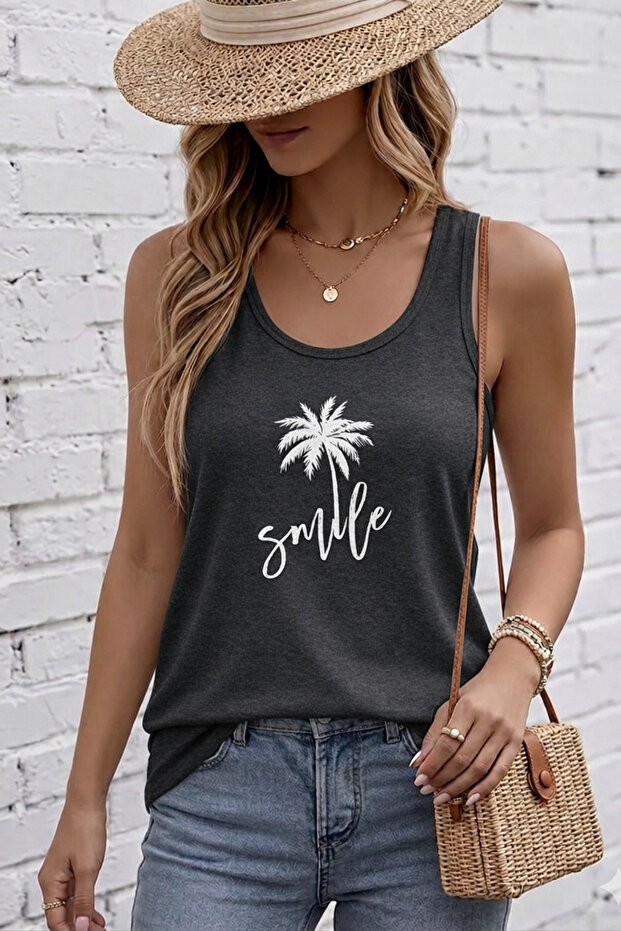 Smile Palm Printed Women's Round Neck T-Shirt