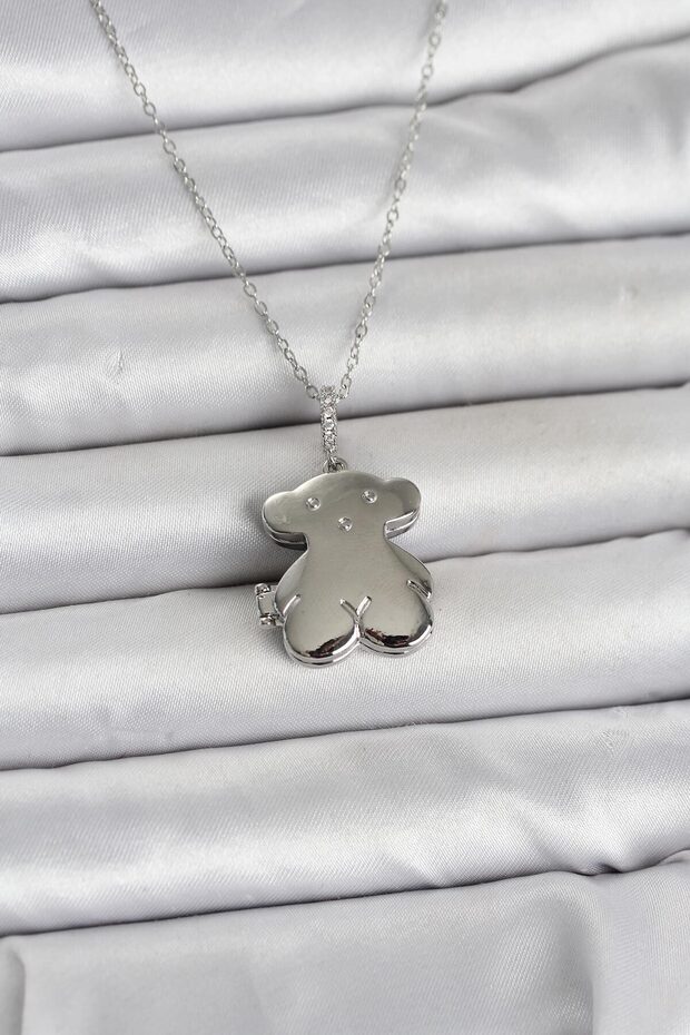 316L Steel Chain Silver Color Teddy Bear Model Openable Women's Necklace -