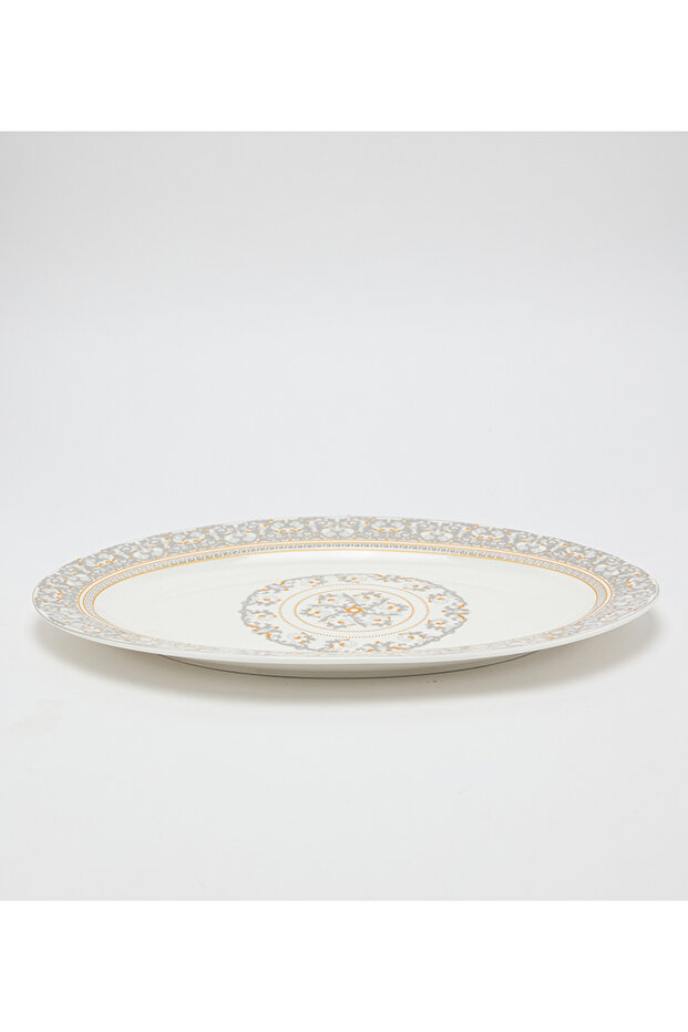 New Bone China 31x2cm White/Silver Platter