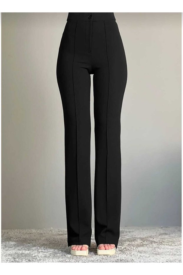Black Striped Women's 90's Super High-Waisted Wide-Leg Palazzo Fabric Trousers
